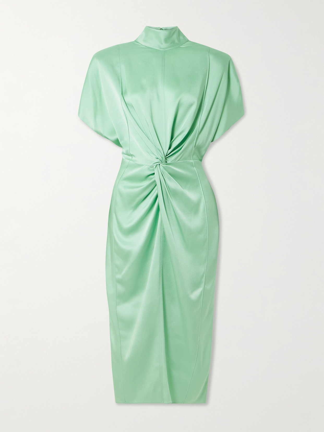 Twisted Satin Turtleneck Dress - Green