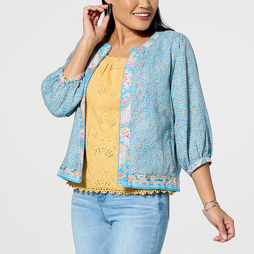 Reversible Print 4 Blouson Sleeve Jacket - Olive/Sachet Pink