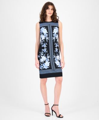Womens Printed Sleeveless Sheath Dress
