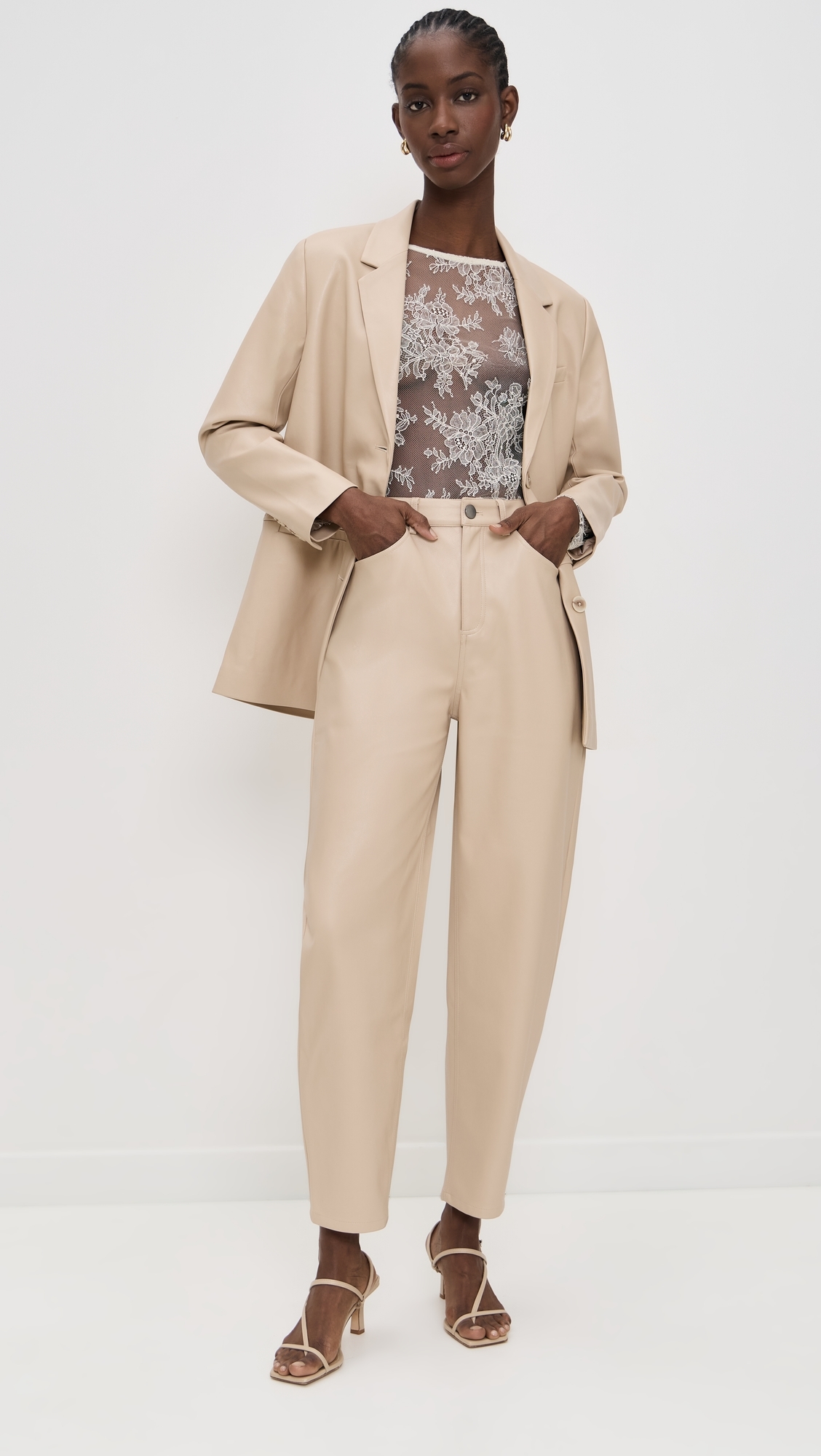 Dakota Faux Leather Barrel Pants Sand