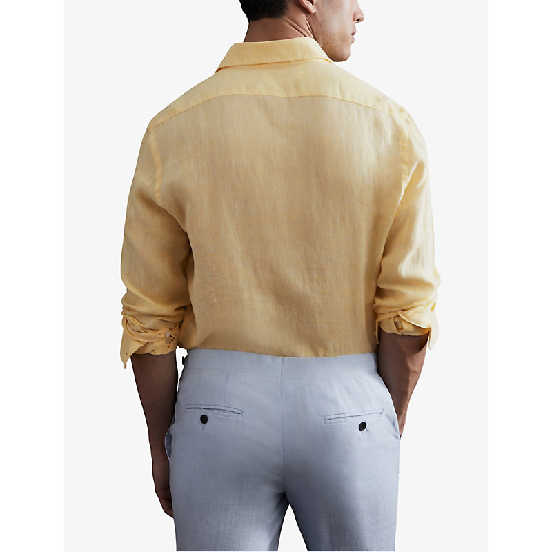 Mens Lemon Ruban Cutaway-collar Regular-fit Linen Shirt M