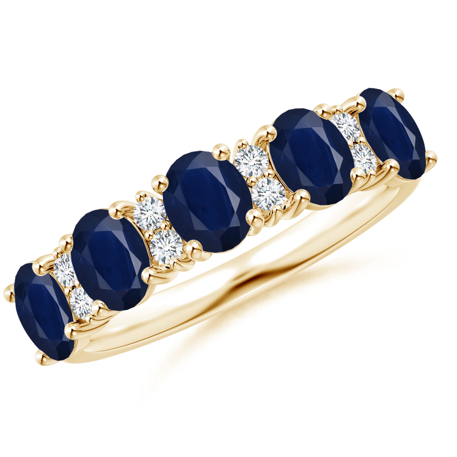Angara 2.0 Carats Five Stone Blue Sapphire and Diamond Wedding Ring in 14K Yellow Gold
