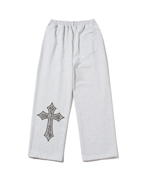 Lace Cross Print Sweatpants White Melange