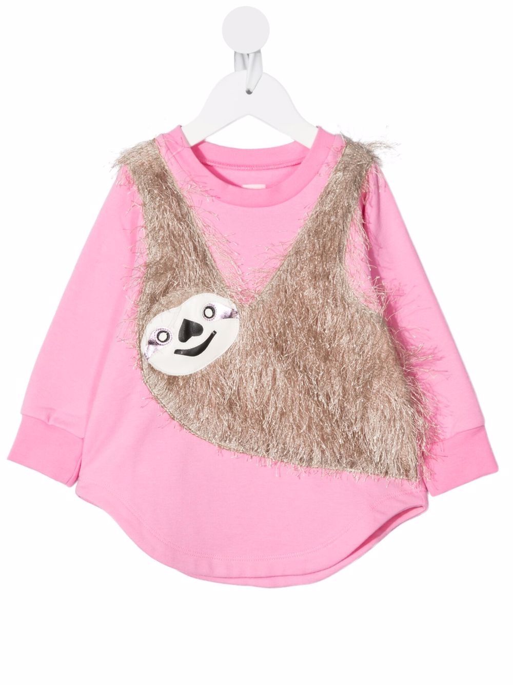 Sloth-appliquéd jersey dress - Pink