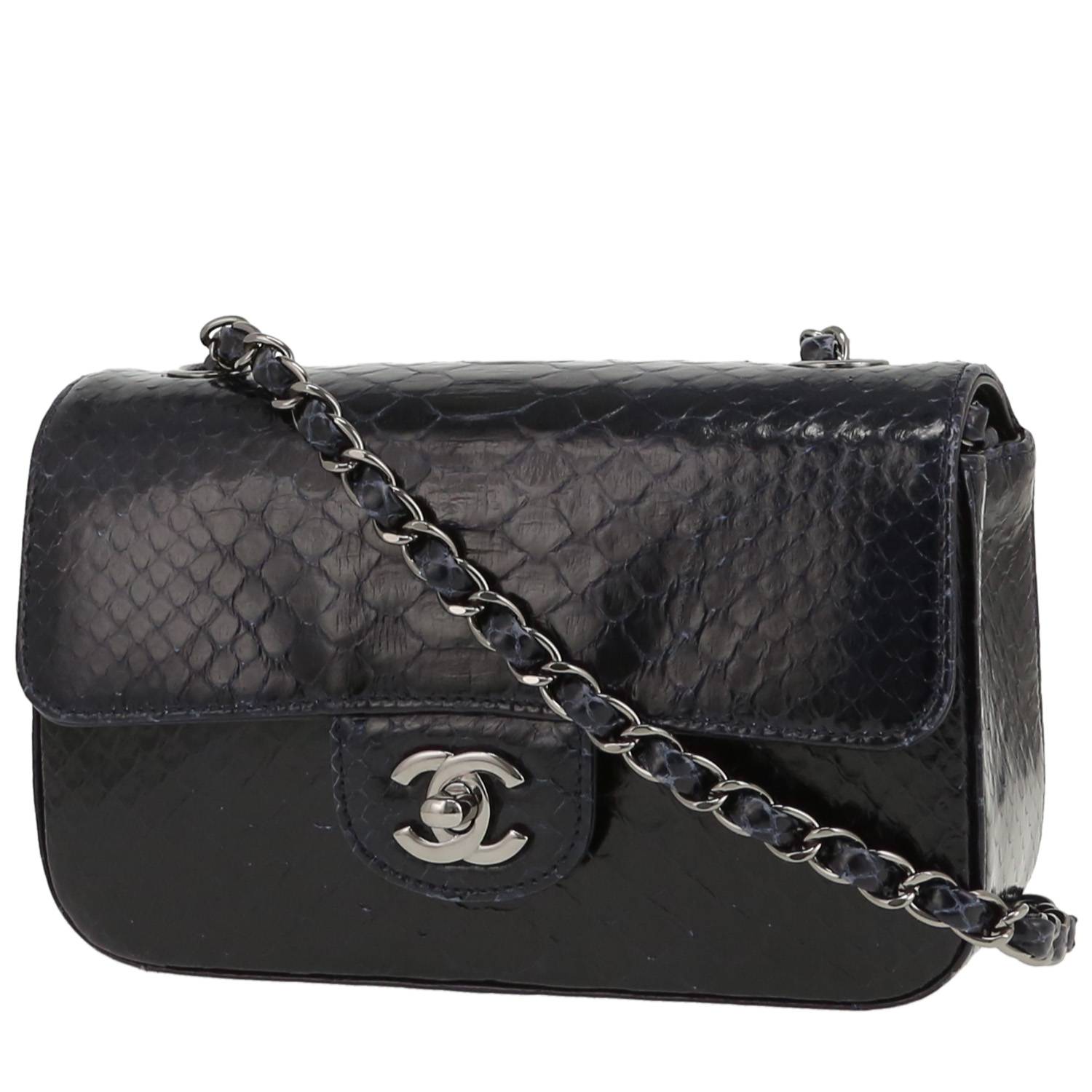 Mini Timeless shoulder bag in navy blue python