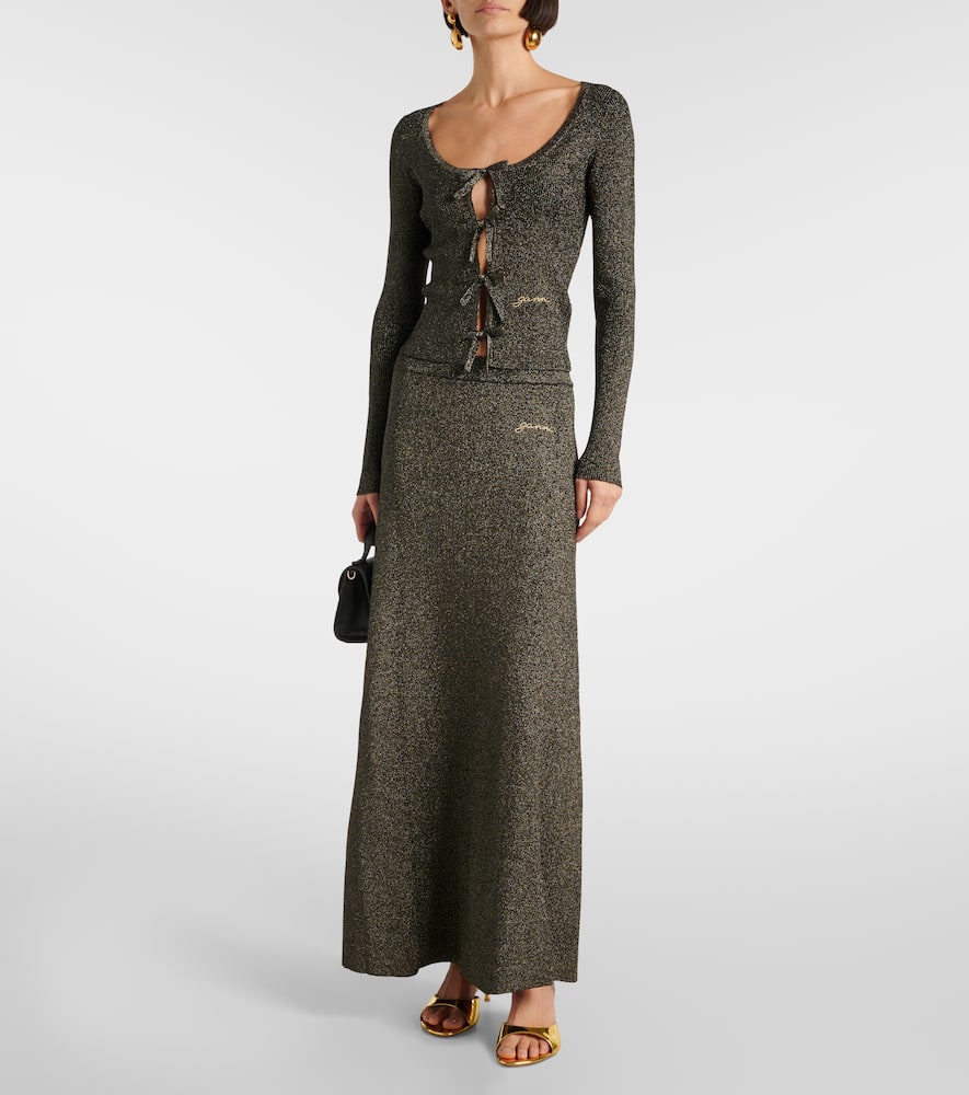 Ribbed-knit lamé maxi skirt