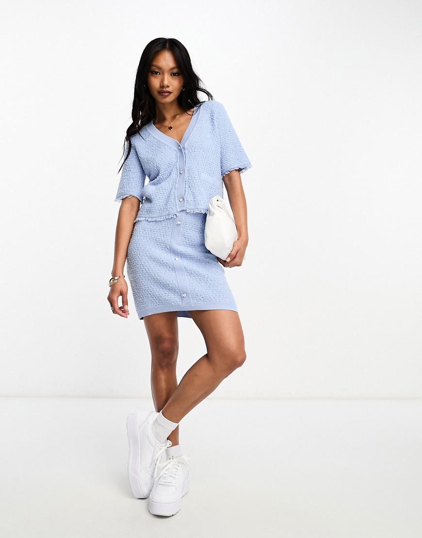 Boucle mini skirt with diamante heart trim in light blue - part of a set