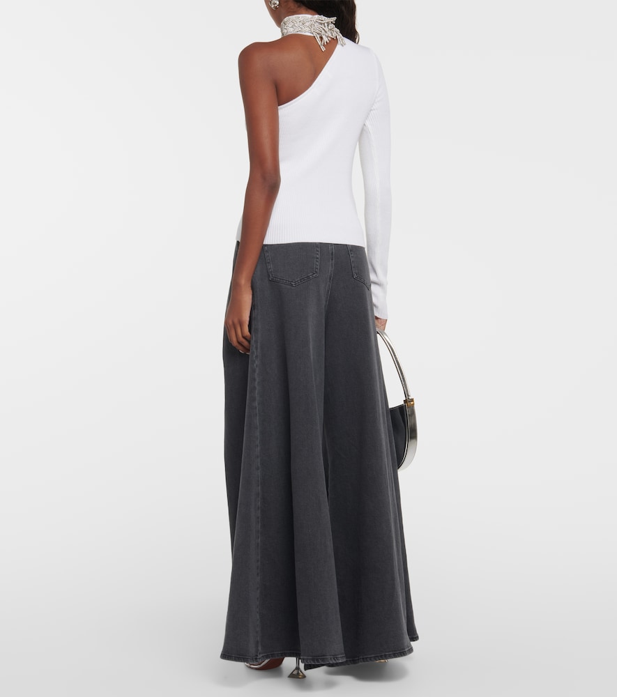 Crystal-embellished wool-blend top