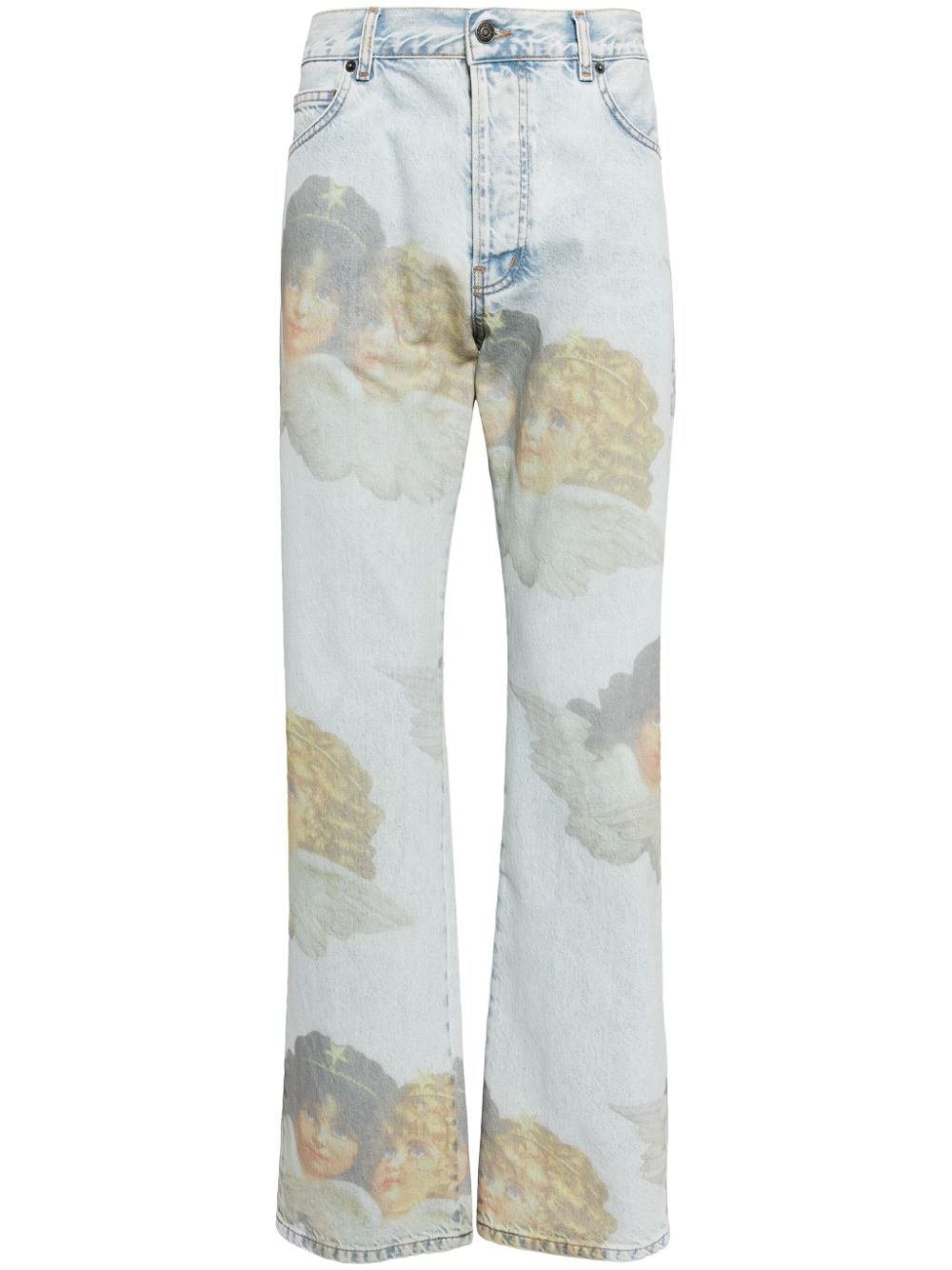 Angel-motif organic cotton jeans - Blue