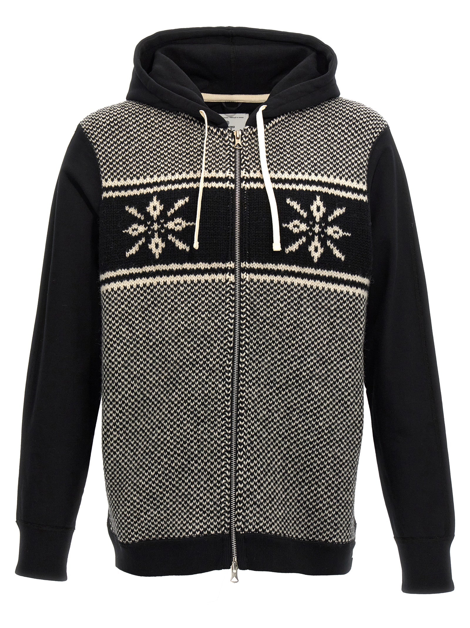 Wool Knit Jacquard Hoodie — Black