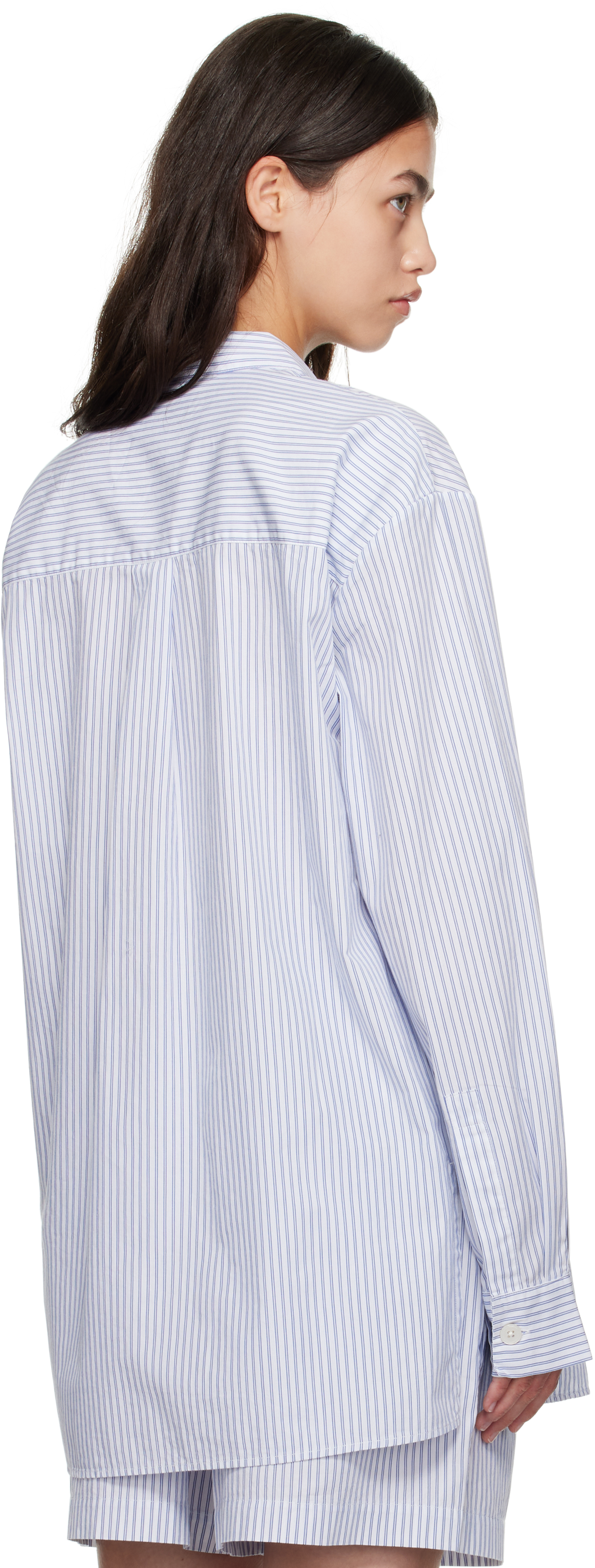 White & Blue Poplin Long-Sleeved Pyjama Shirt