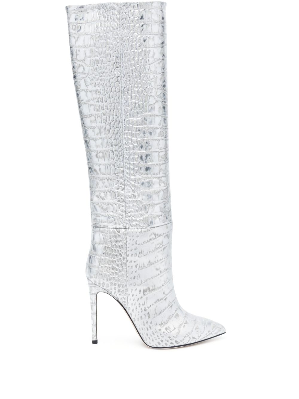 Croc-effect knee-high boots - Silver