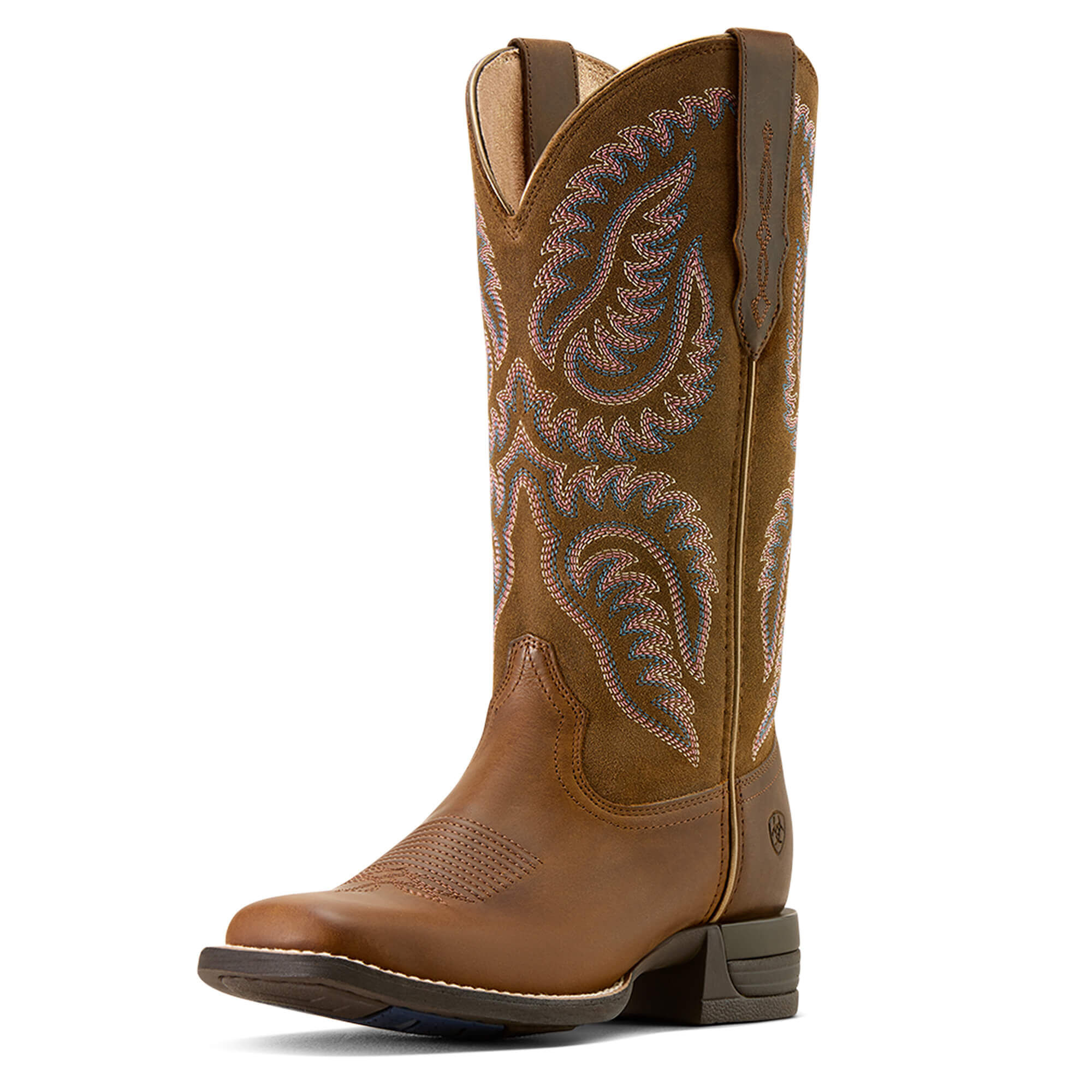 Women's Cattle Caite Wide Square Toe Western Boots in Distressed Brown Adobe Clay, B Medium Width, Size 3, by