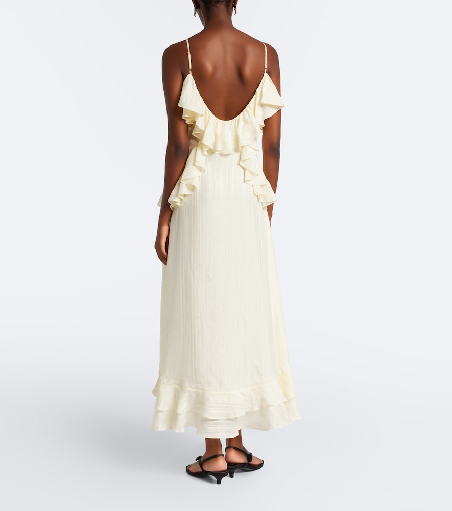 Ruffled lace-trimmed silk-blend midi dress