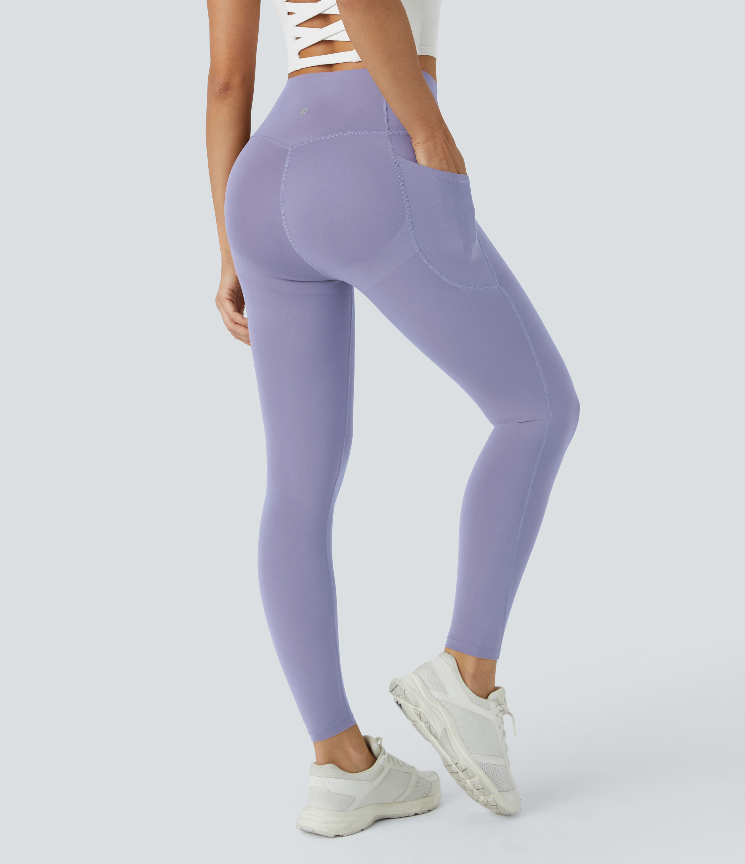 UltraSculpt™ SoCinched High Waisted Butt Lifting Tummy Control Pocket Shaping Workout Leggings  - Falling Gray Purple