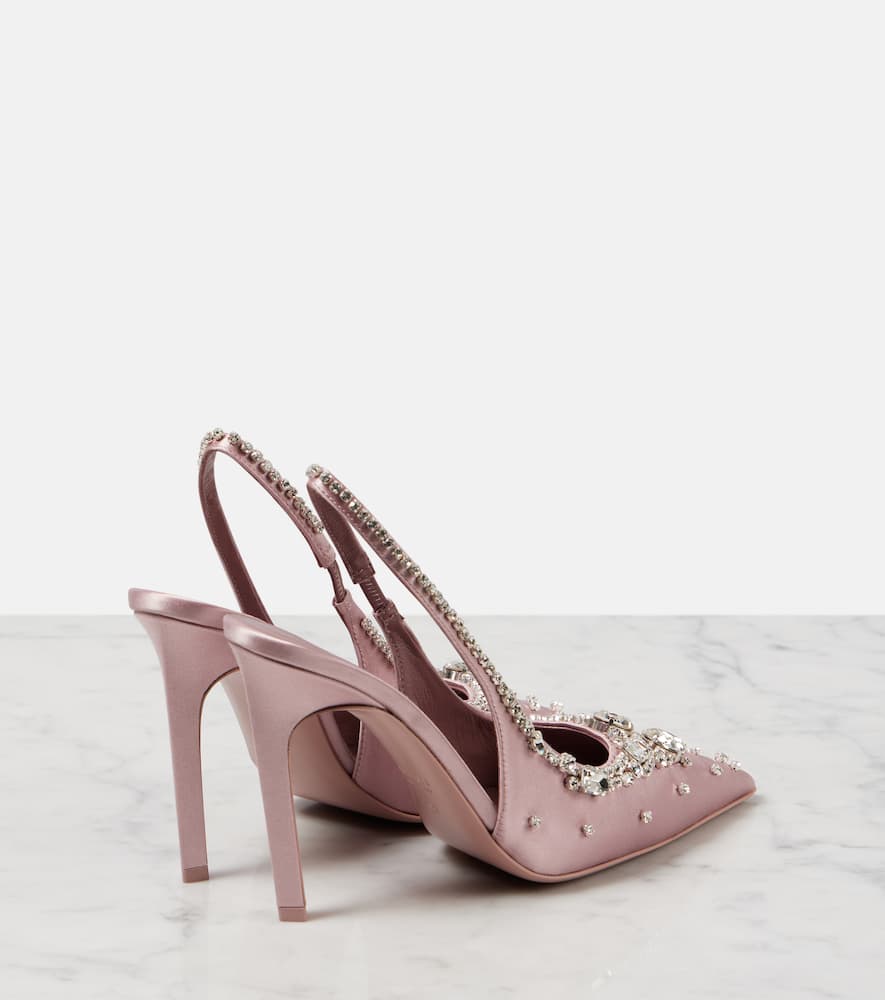 Crystal-embellished satin slingback pumps