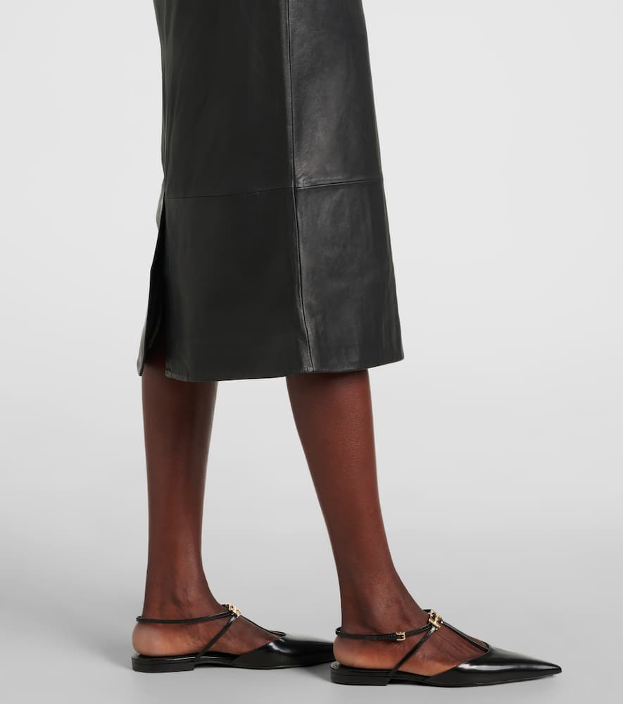 Leather midi skirt