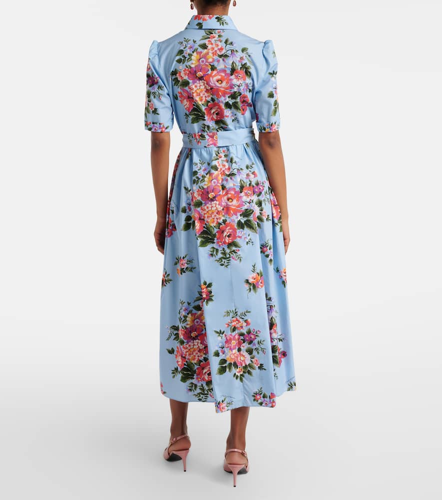 Floral belted cotton poplin shirt dress