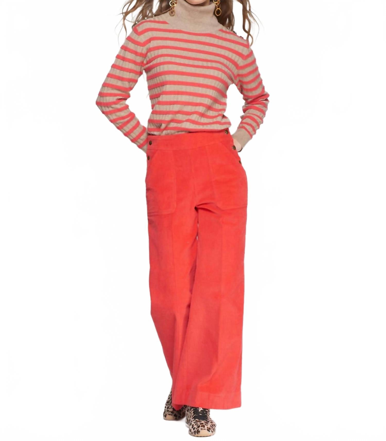 The Muriel Corduroy Wide-Leg Pant In Poppy Red