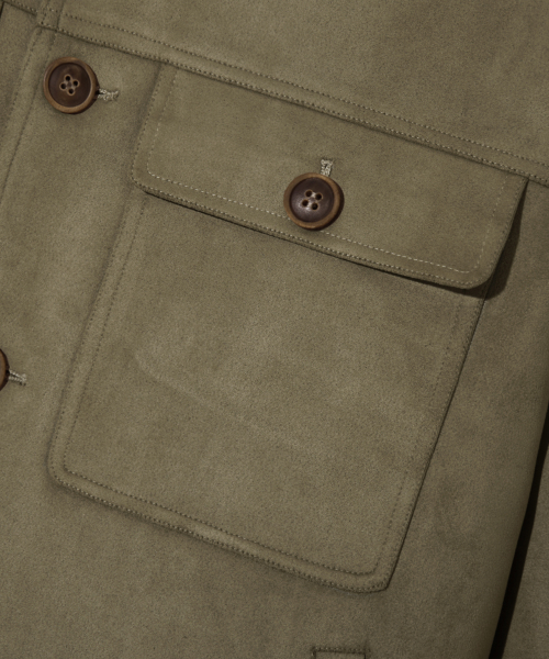 Two Pocket Button Suede Bomber Jacket_Khaki