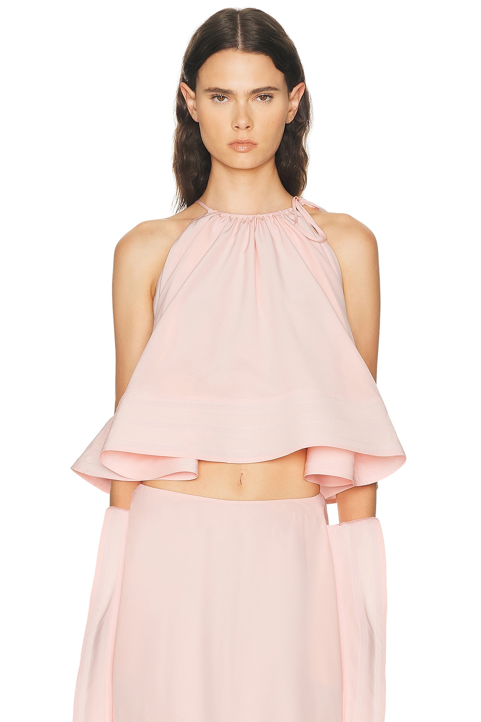Stella McCartney Silk Sleeveless Frill Top in Ballet Pink - Pink. 40 also in