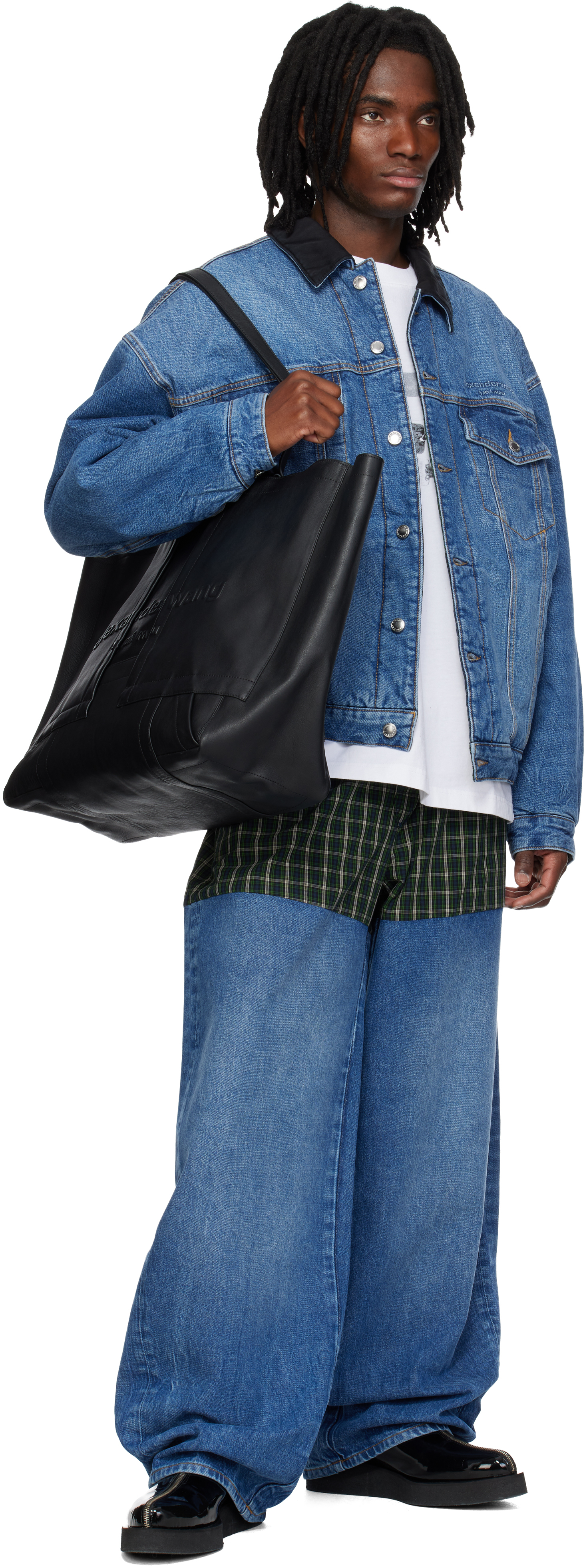 Blue Plaid Combo Reversible Trucker Denim Jacket