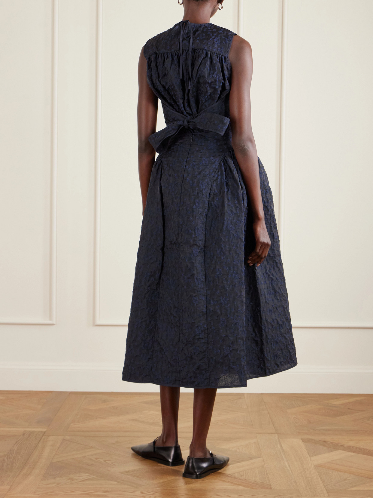 Fabiola Embroidered Cotton-blend Cloqué Midi Skirt - Blue