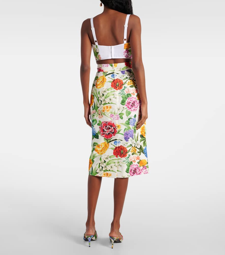 Floral cotton brocade pencil skirt