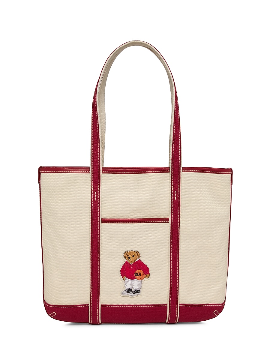 Women's Polo Bear Canvas Tote Bag - Ecru Tan