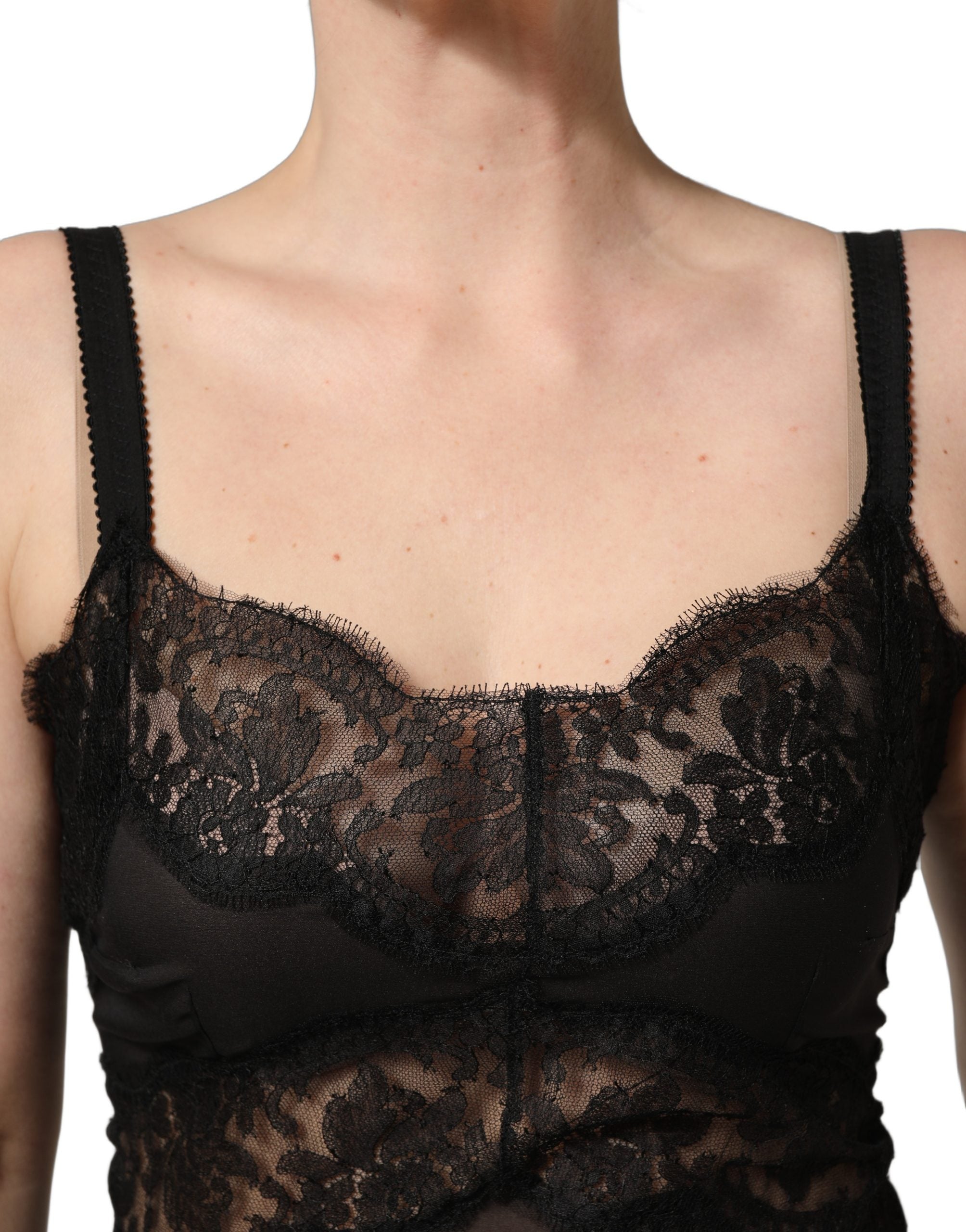Silk Lace Slip Chemise — Black