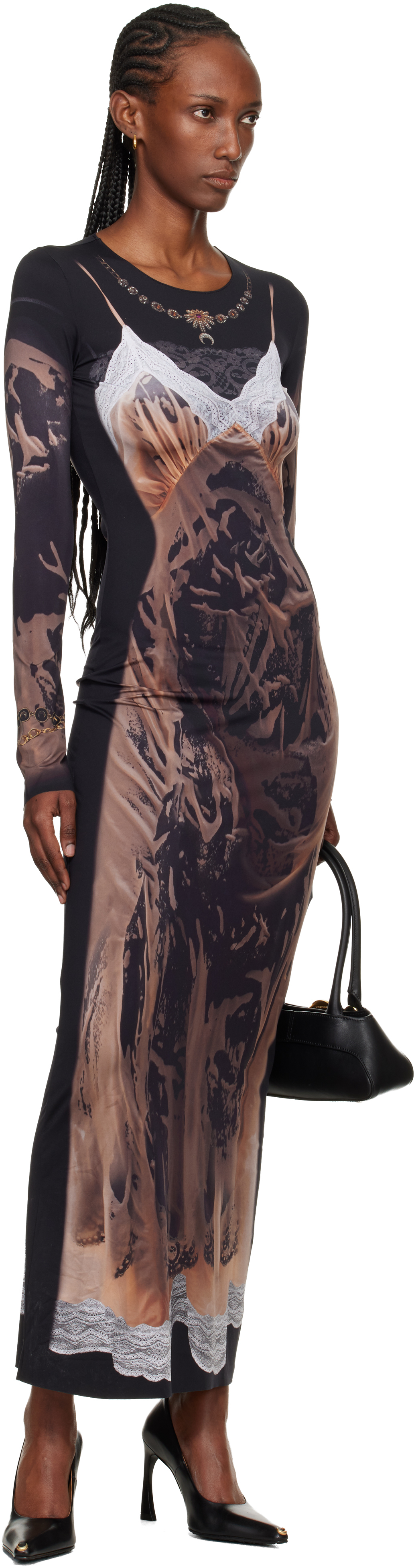 SSENSE Exclusive Black Wet Nuisette Printed Jersey LS Maxi Dress