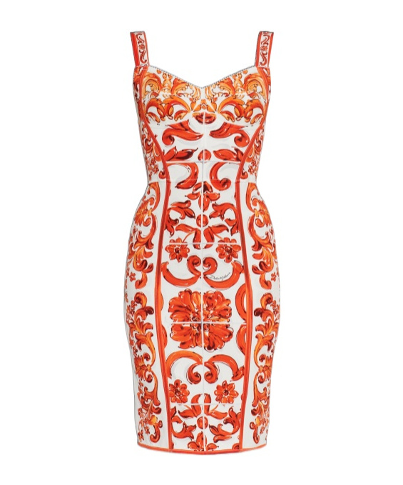 Majolica-print charmeuse short dress