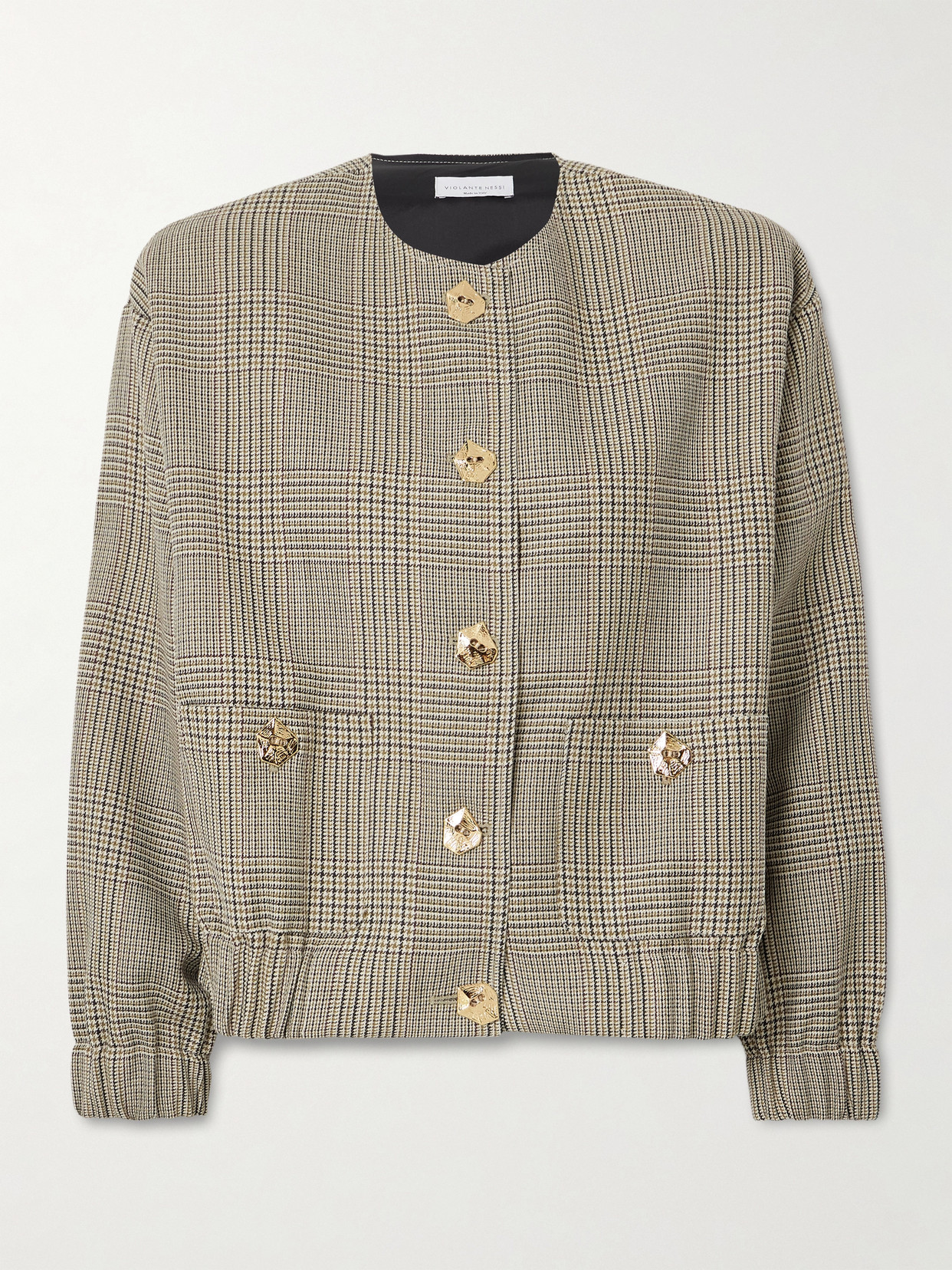 Kelly Houndstooth Wool Bomber Jacket - Neutrals