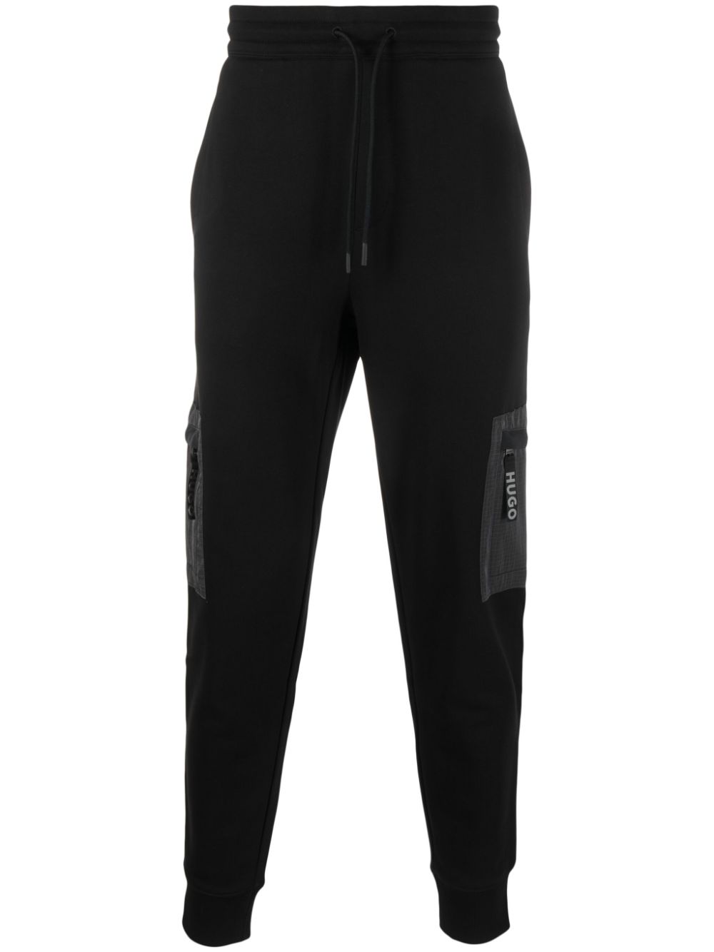 Branded-zip puller cotton track pants - Black