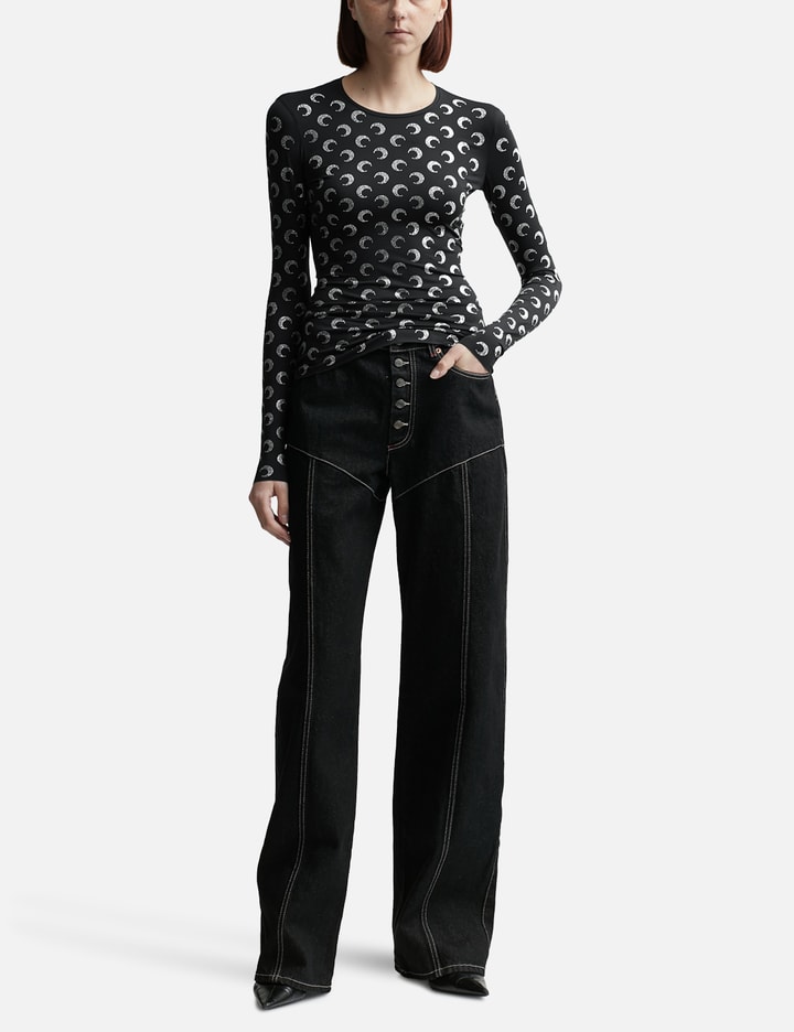 Recycled Moon Strass Jersey Second Skin Crewneck Top
