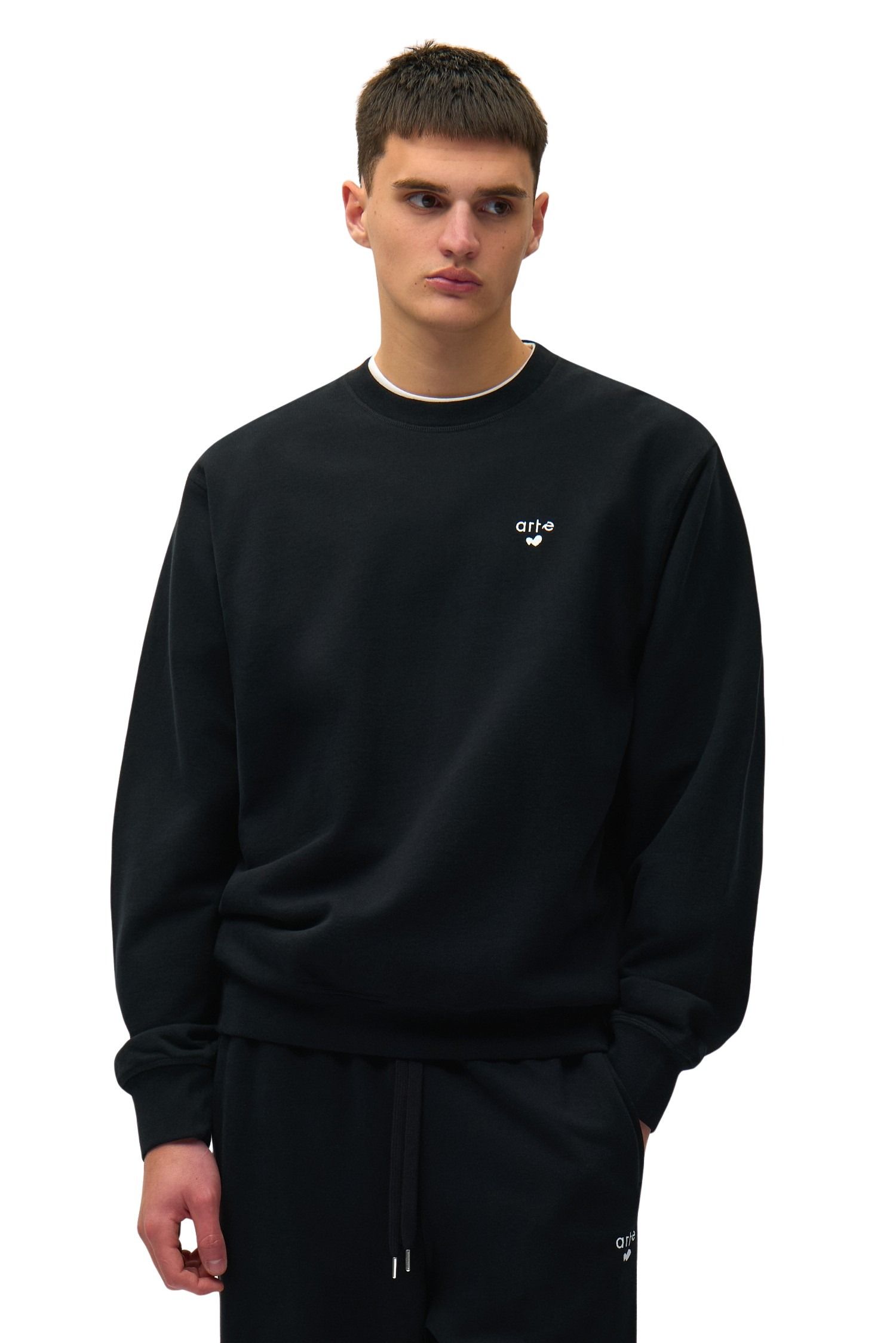 Heart Logo Crewneck Black Cotton Sweatshirt - Men