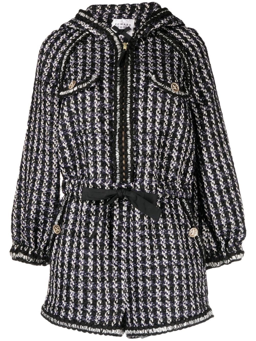 Tweed hooded short jumpsuit - Black