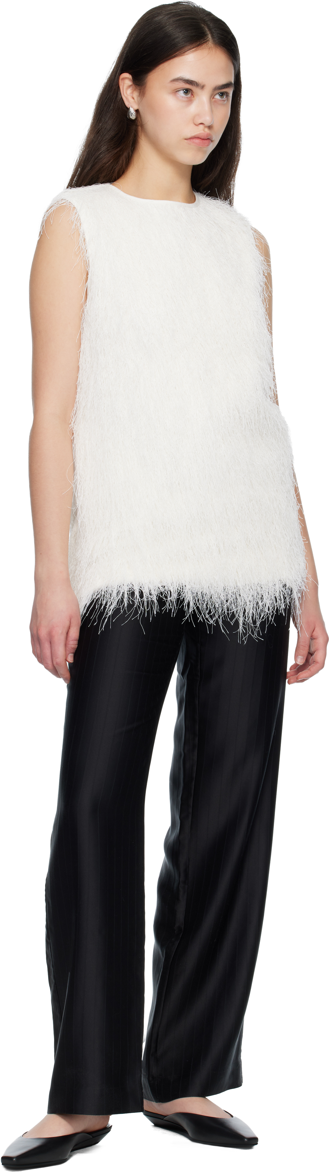 White YASMIN Fringed Top