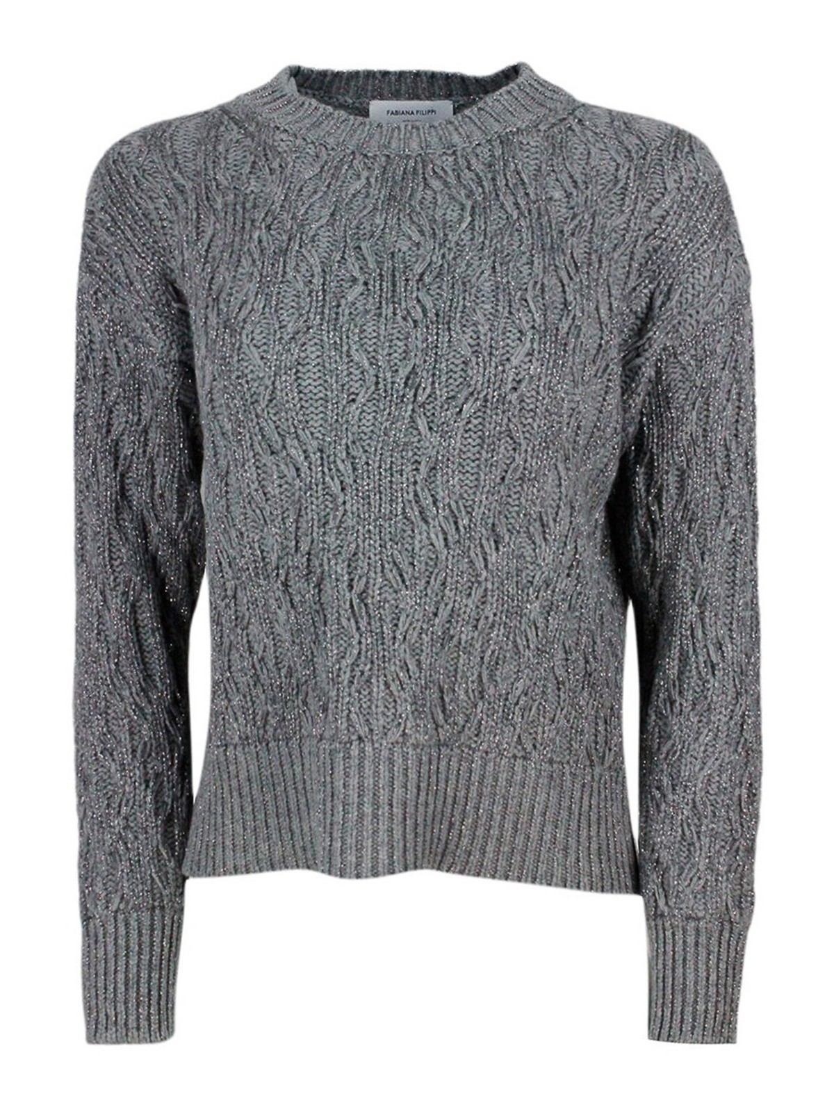 Cable knit lurex wool blend sweater