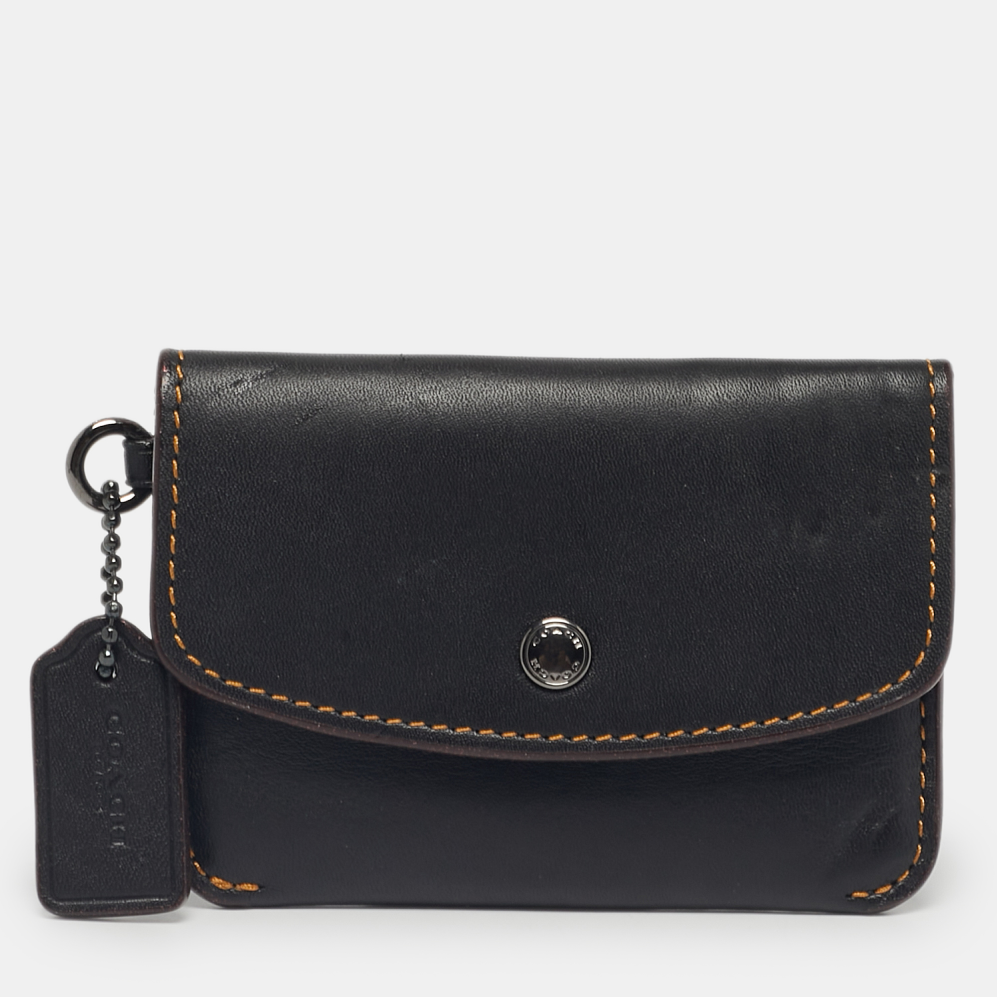Coach Dark Brown Leather Flap Wristlet Card Case