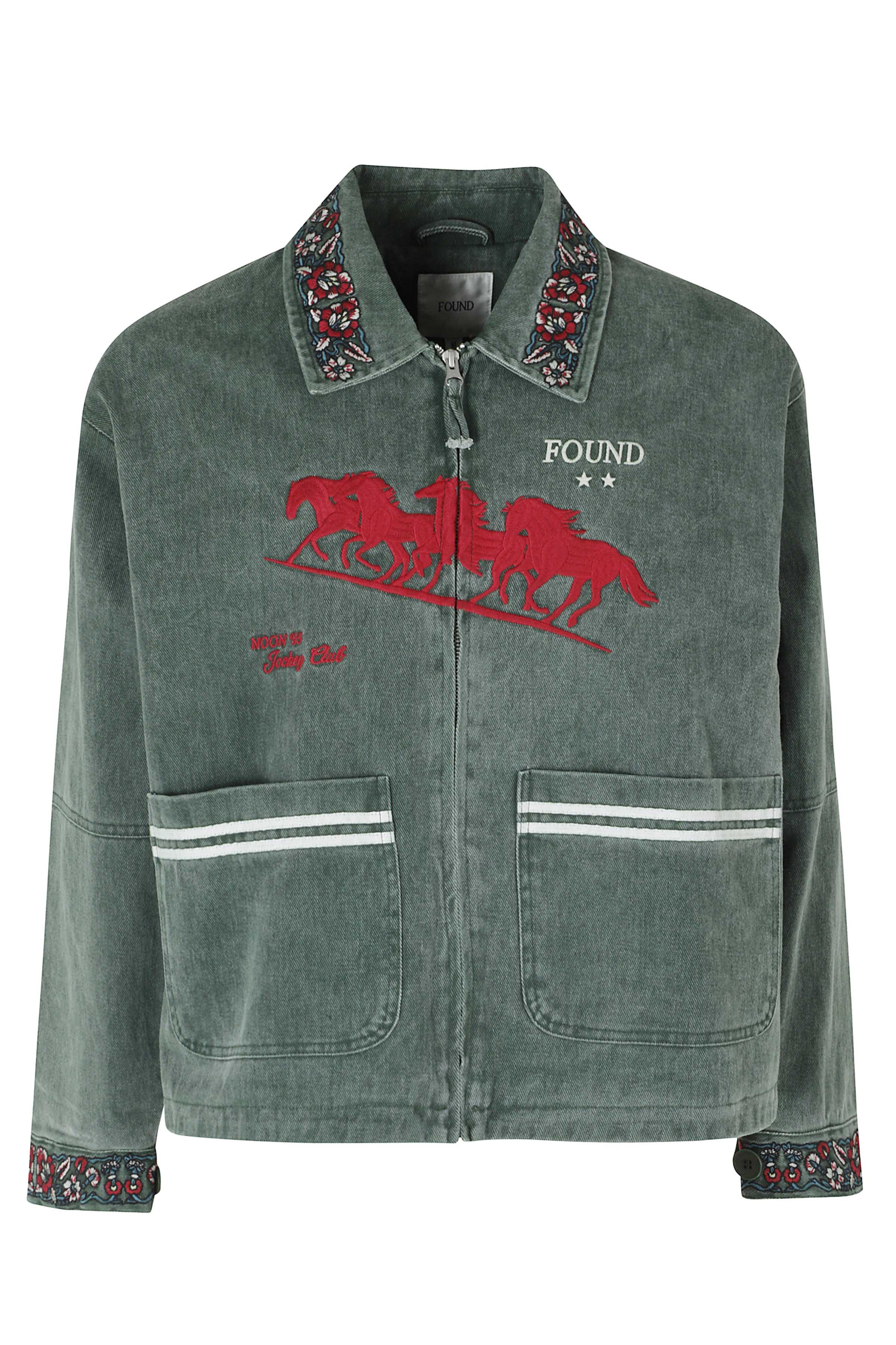 Jockey Club Embroidered Work Jacket Green Cotton Giacca - Men
