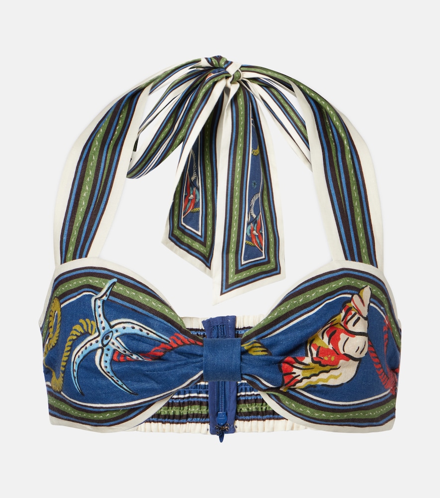 Alémais Cove printed halterneck linen bra top