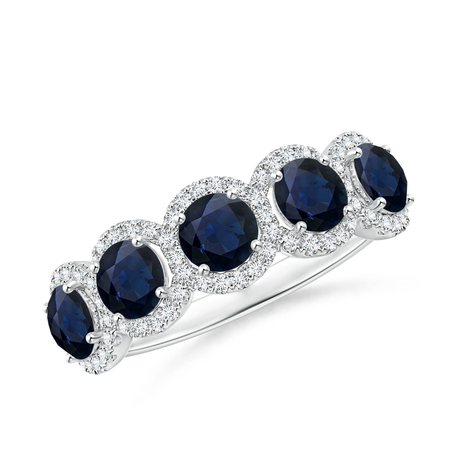Angara 1.65 Carats Half Eternity Five-Stone Sapphire Halo Ring in 18K White Gold