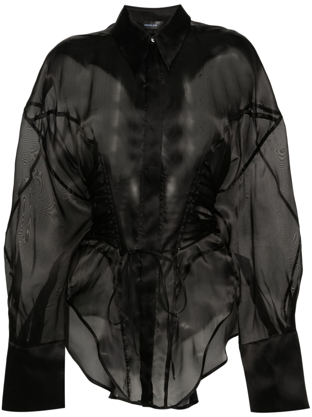 Lace-up detailing silk shirt - Black