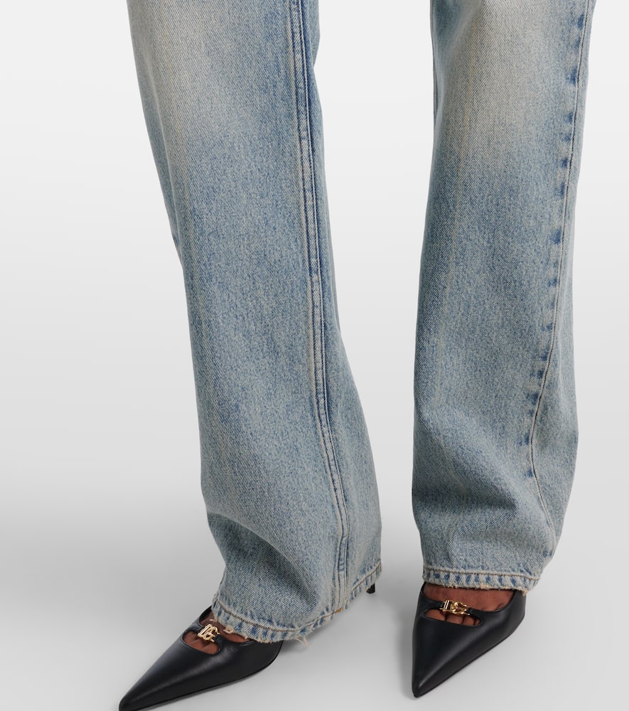 Leather-trimmed straight jeans