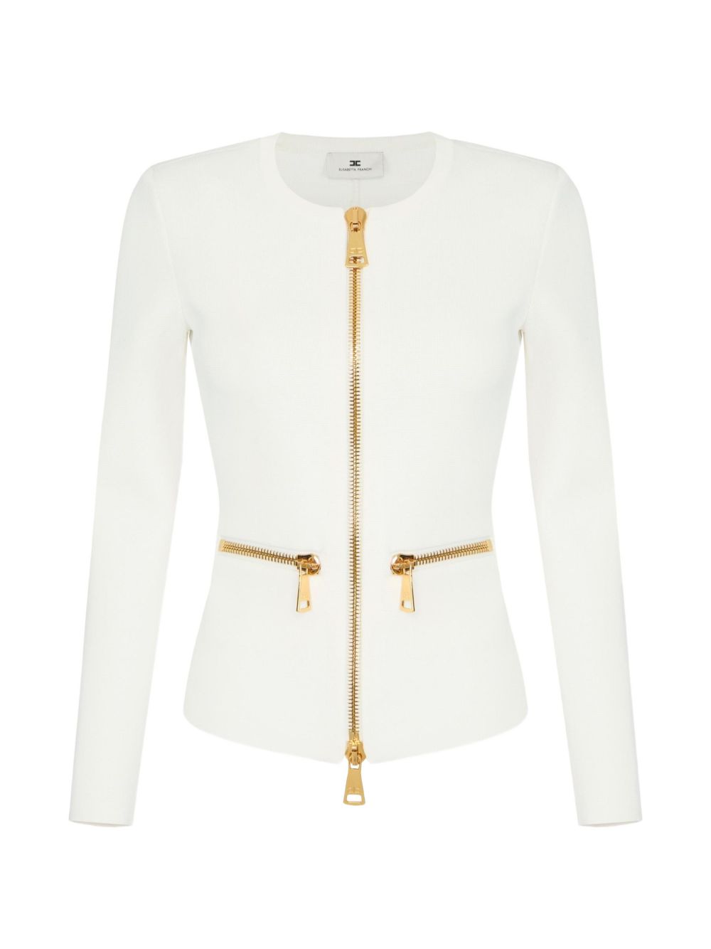 Golden Zip-Detail Milano Knit Cardigan — Cream