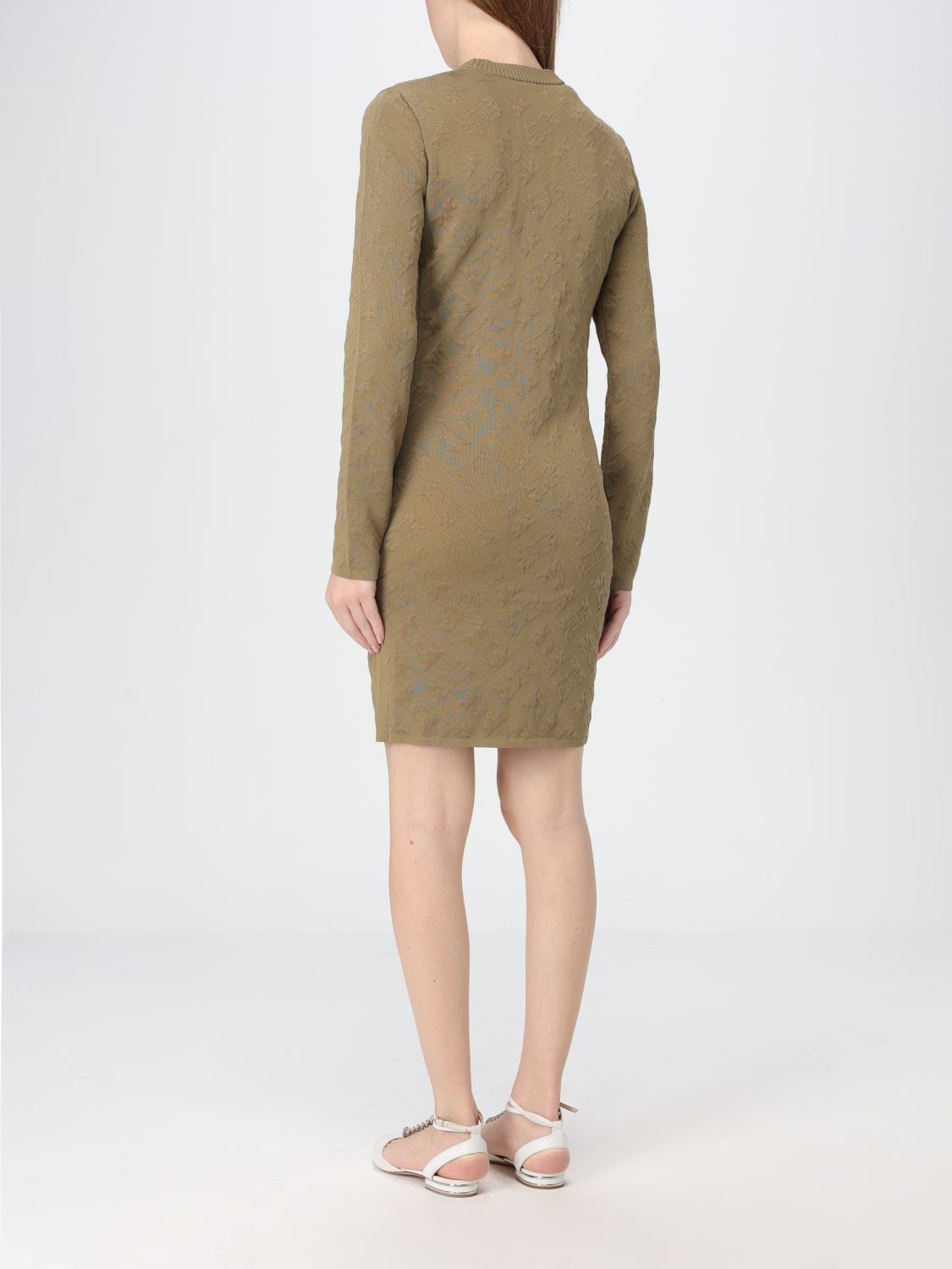 Jacquard knitted V-neck dress - Neutrals
