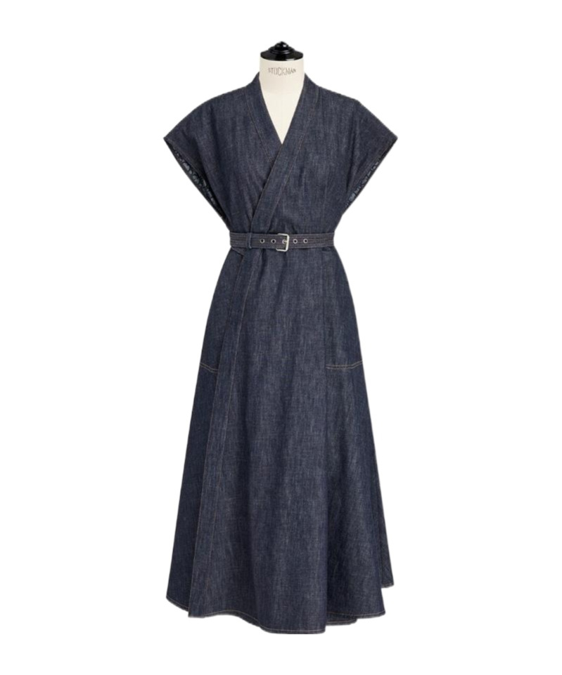 Belted denim dress