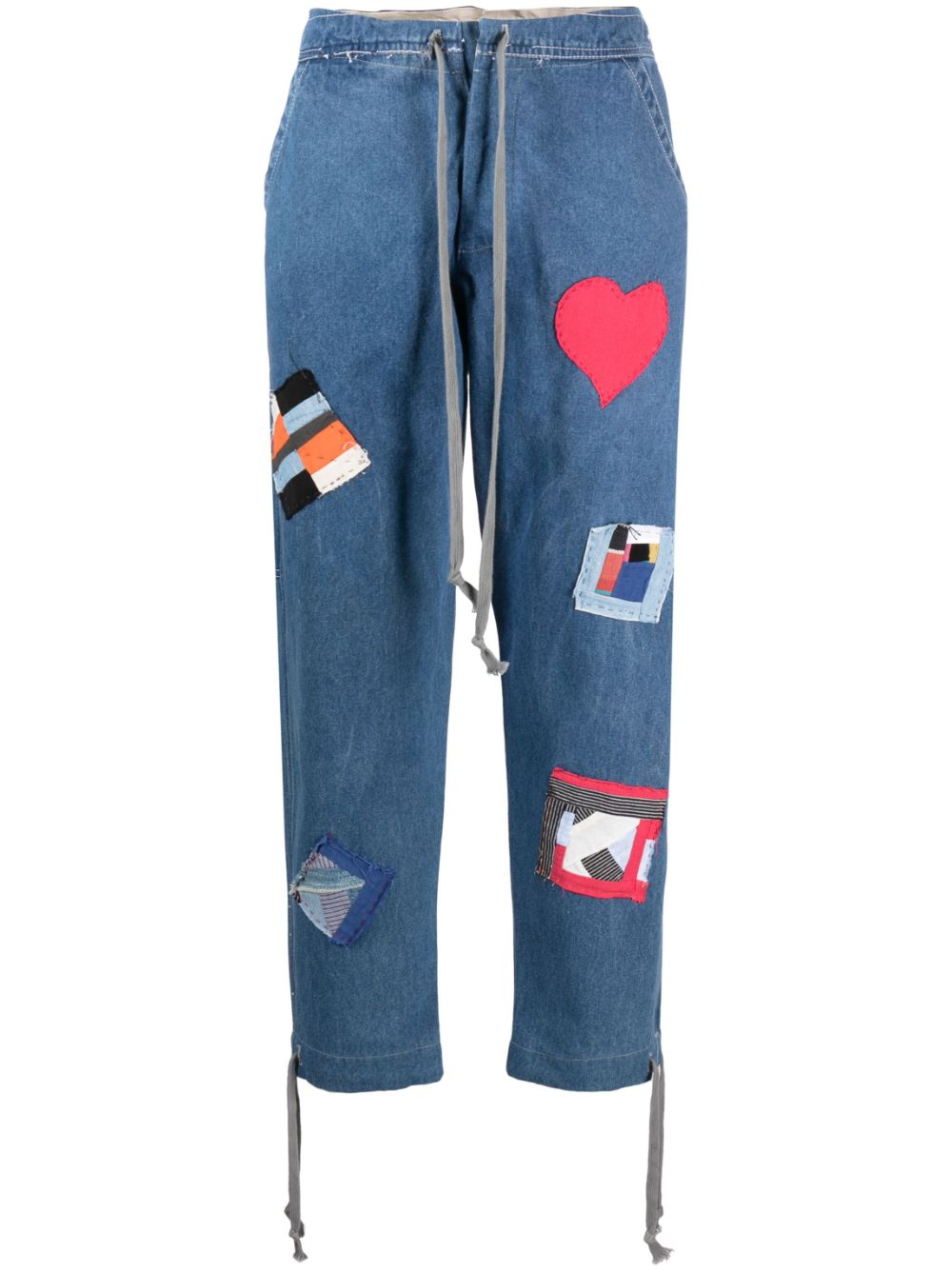 Patch-detail drawstring jeans - Blue