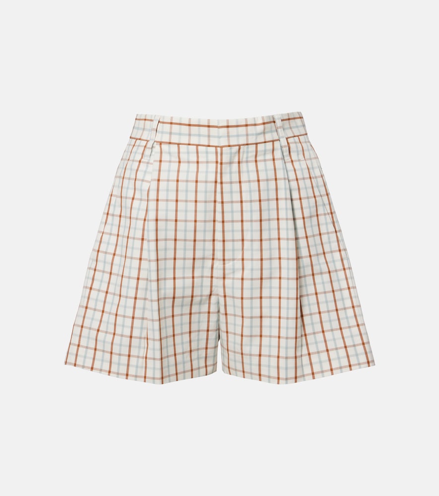 Checked pleated cotton shorts